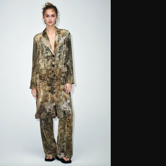 ZARA WOMEN OLIVE TIE-DYE VELVET COAT Size S NWT 99$+TAX - Picture 1 of 9